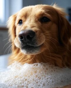 Ein Hund hat gelben Schleim erbrochen.