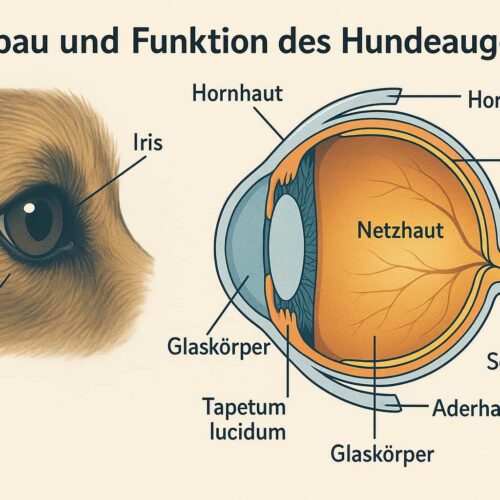 Das Bild zeigt den Aufbau eines Hundeauges vom Glaskörper bis zum Sehnerv.