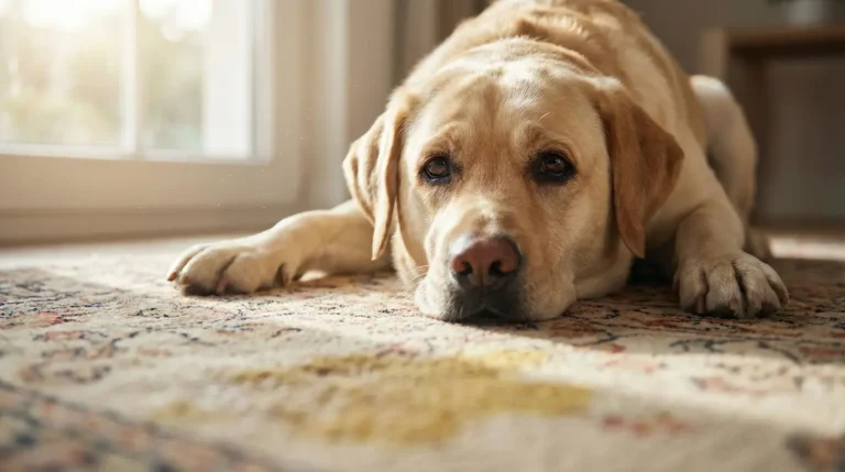 Ein Hund erbricht gelb