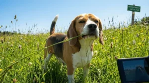 Ein Hund frisst Gras