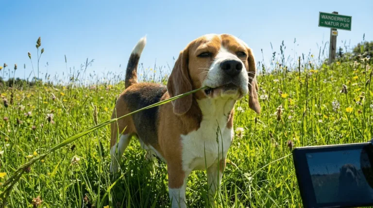 Ein Hund frisst Gras