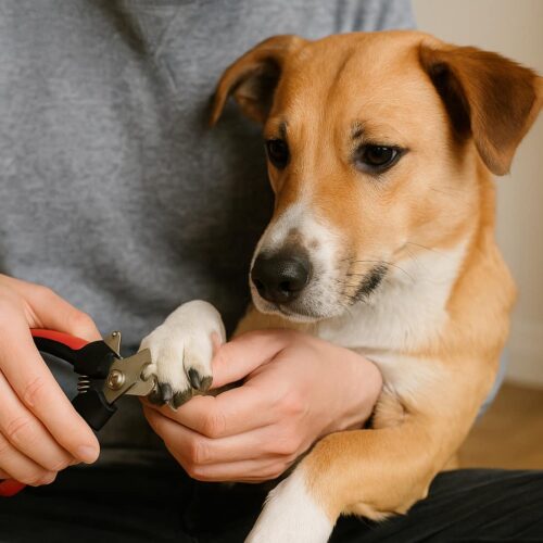 Einem Hund werden die Krallen geschnitten mit dem richtigen Werkzeug.