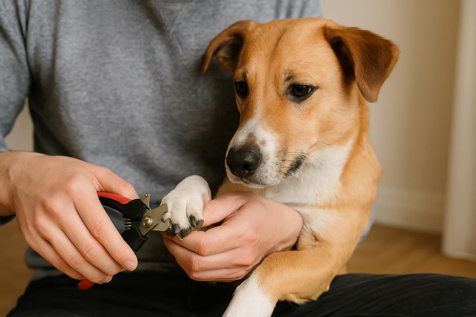 Einem Hund werden die Krallen geschnitten mit dem richtigen Werkzeug.