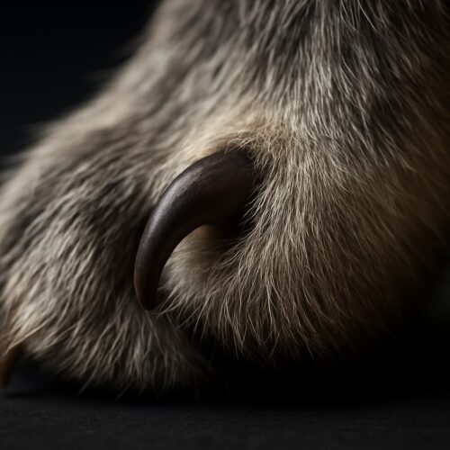 Eine Wolfskralle vom Hund in einer Großaufnahme.