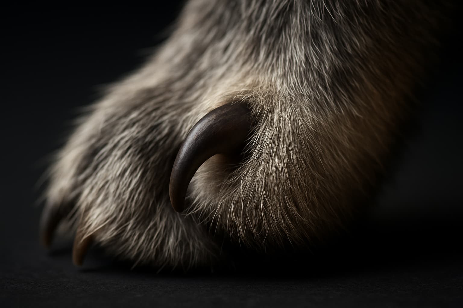 Eine Wolfskralle vom Hund in einer Großaufnahme.
