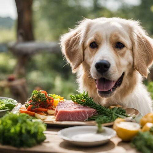 Hund sieht Teller mit Thunfisch