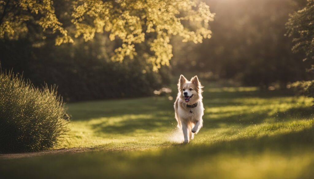 Ein gut erzogener Hund spaziert gehorsam im Park.