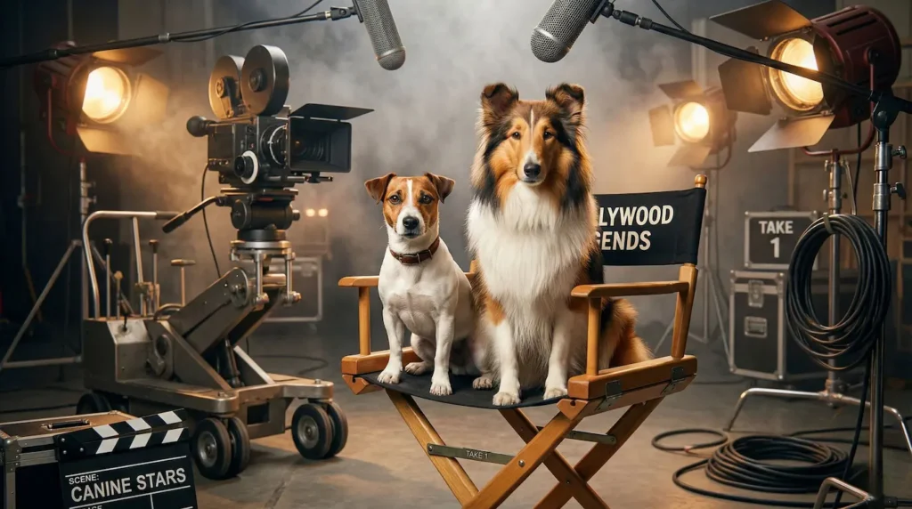 Berühmte Filmhunde auf einem Stuhl