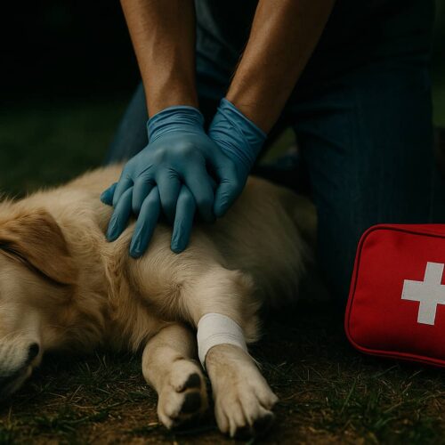 Einem kranken Hund in Not, wird schnelle erste Hilfe geleistet.