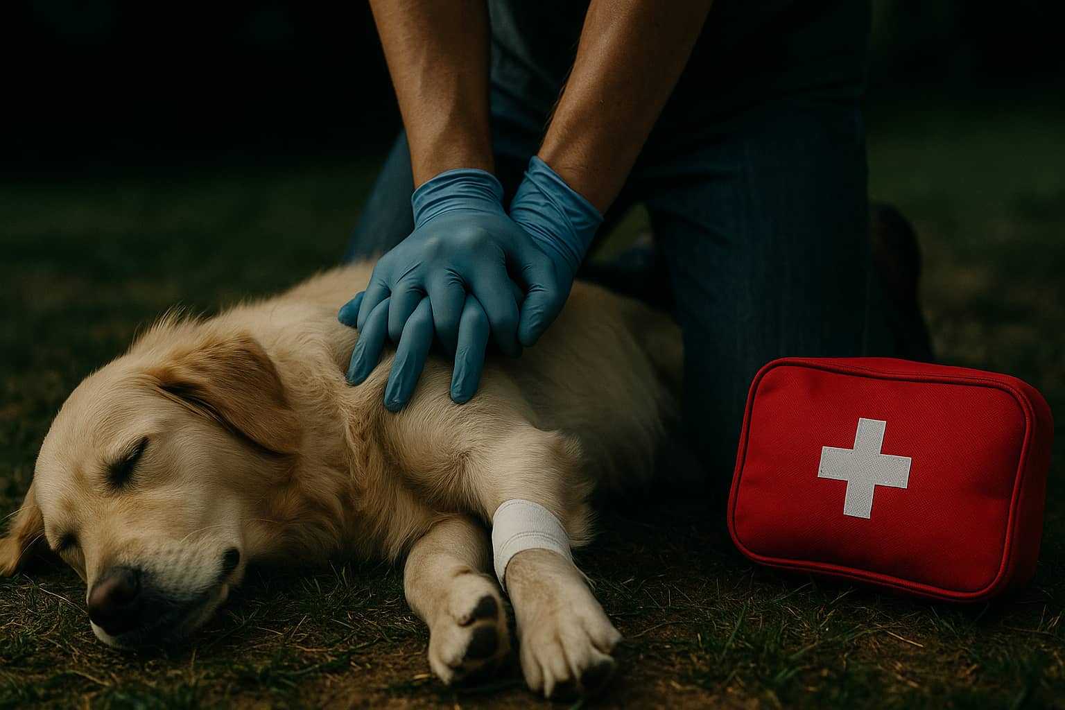 Einem kranken Hund in Not, wird schnelle erste Hilfe geleistet.