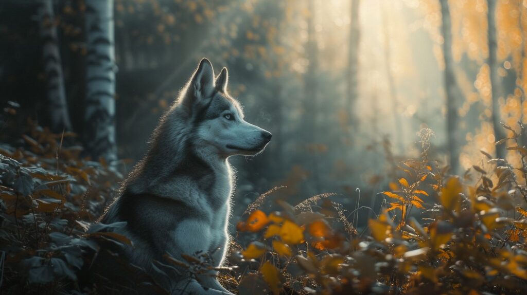 Ein seltener Hunderasse wird in einem mystischen Wald fotografiert.