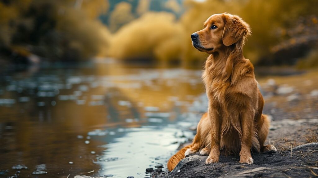 Hund zittert am Fluss