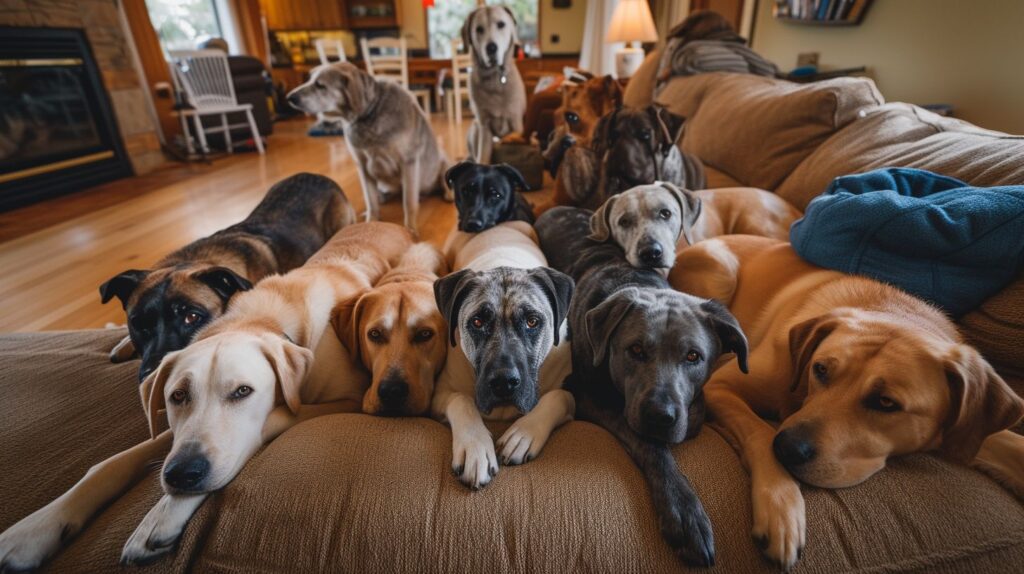Eine Gruppe von Nicht-Sport-Hunden entspannt auf einer gemütlichen Couch.