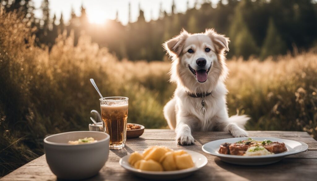 Ein glücklicher und gesunder Hund genießt eine Mahlzeit in einer natürlichen Umgebung.