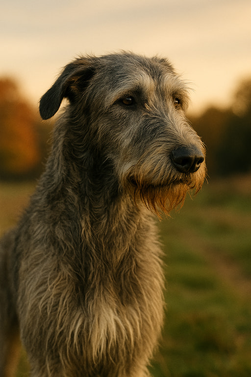 Ein Irischer Wolfshund schaut in die Ferne.
