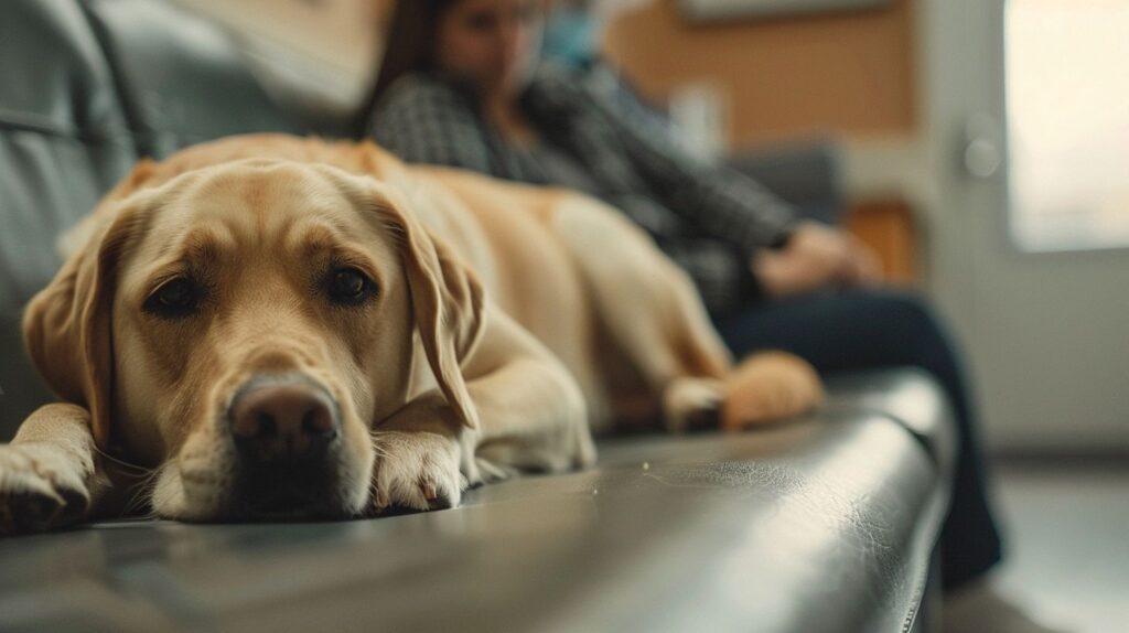 Ein Hund erhält Gabapentin in einer Tierarztpraxis.
