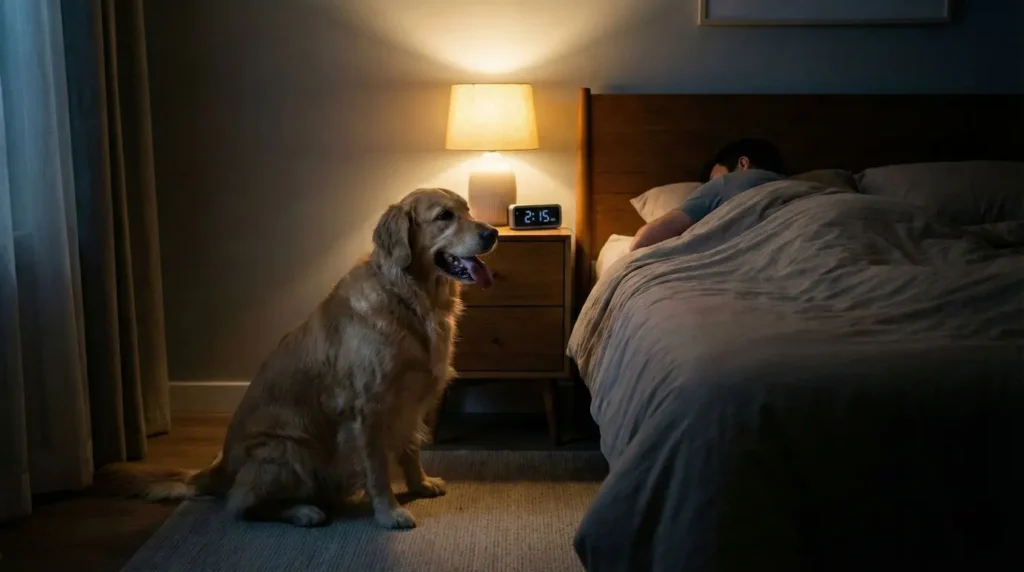 Ein Hund hechelt nachts