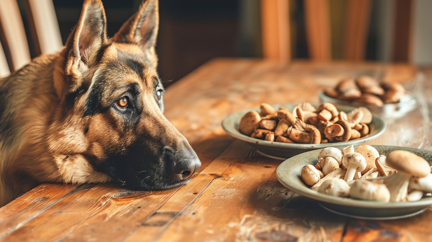 Schäferhund Champignons essen