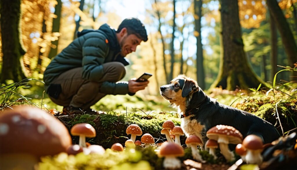 Ein besorgter Hundebesitzer sucht nach Hilfe für seinen kranken Hund im Wald.