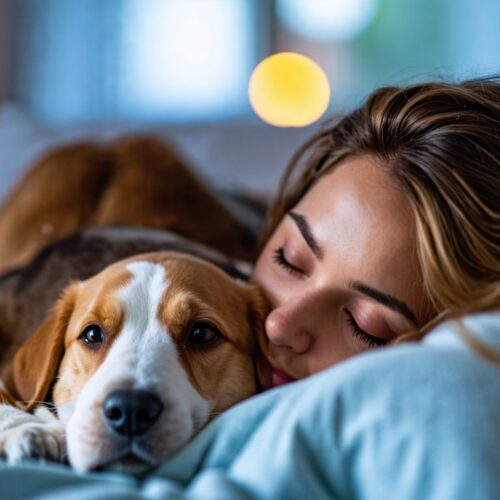Welpe schläft im Bett