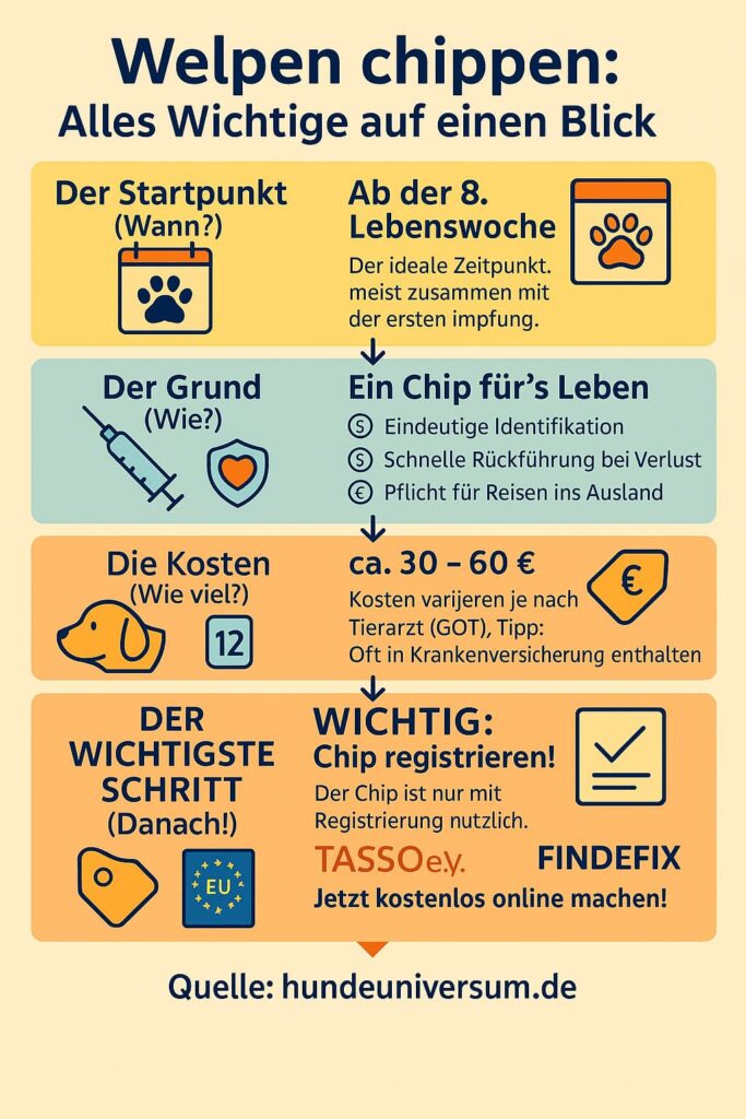 Infografik zum Thema Chippen bei einem Welpen. 