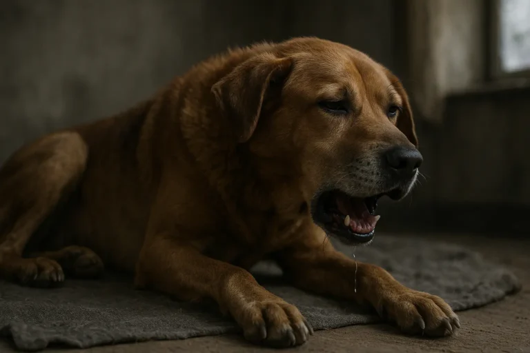 Hund zeigt Symptome von Herzwürmern wie Husten und Lethargie.