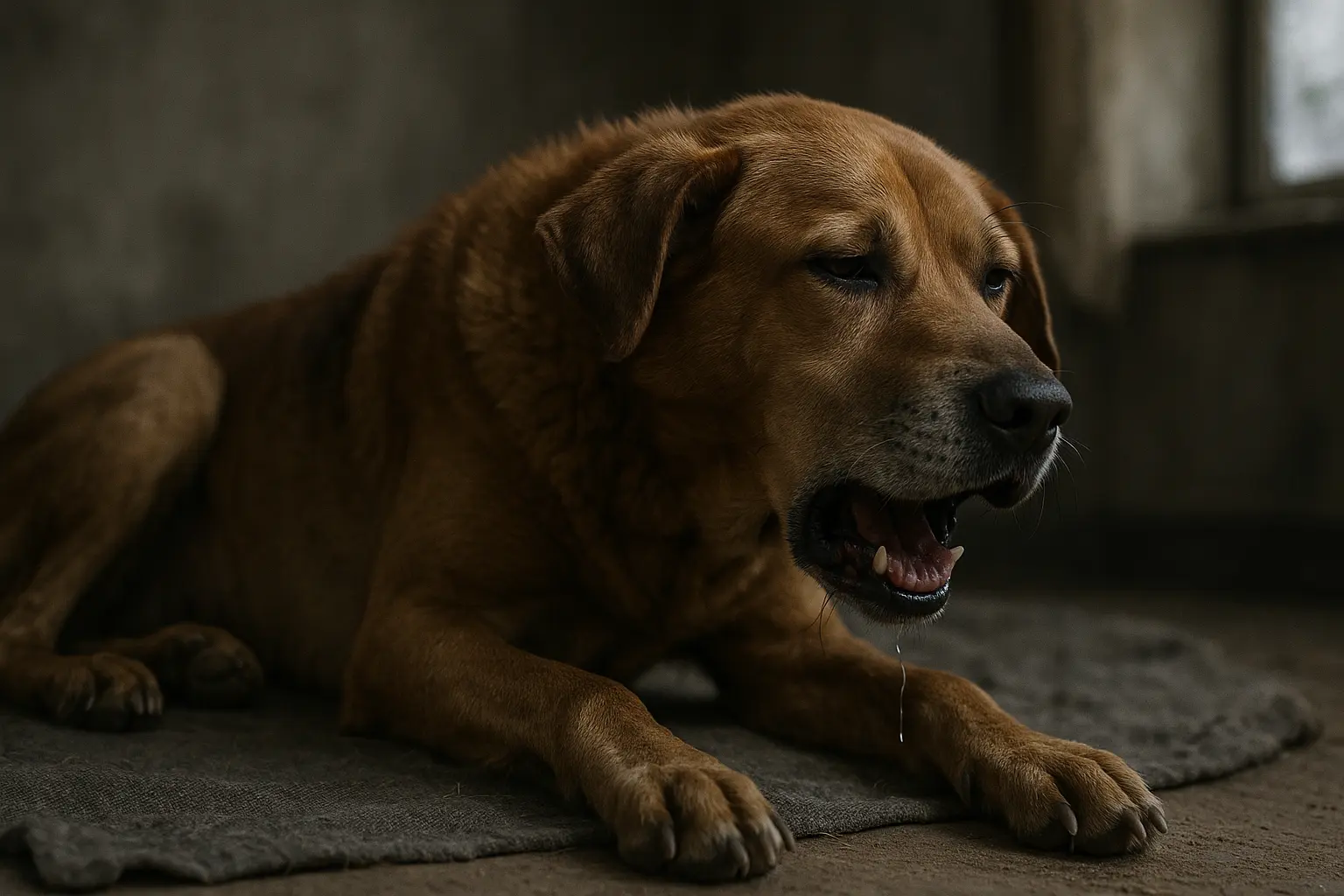 Hund zeigt Symptome von Herzwürmern wie Husten und Lethargie.