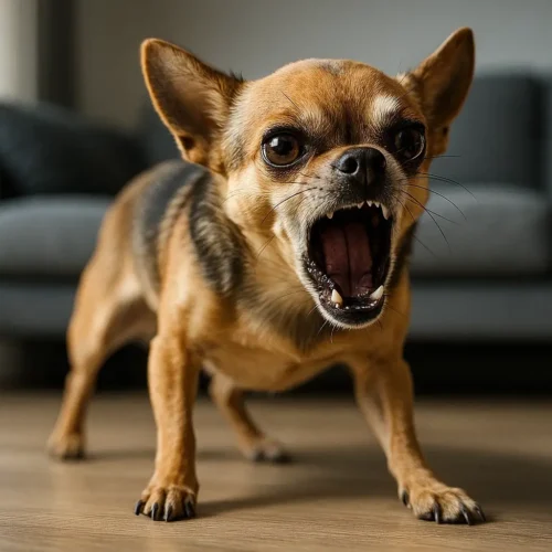 Ein kleiner Hund bellt stark.