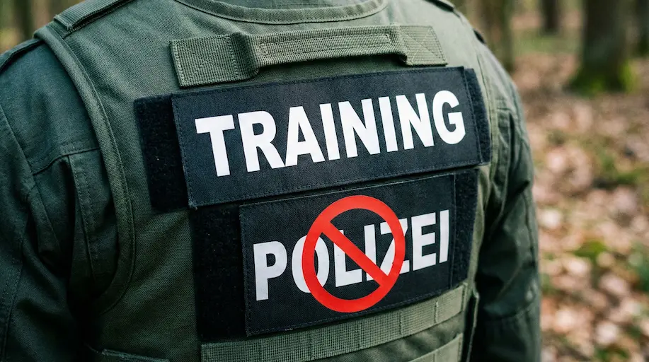 Eine Weste mit einem legalen und einem illegalen Aufdruck.