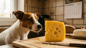 Ein Hund will Käse essen