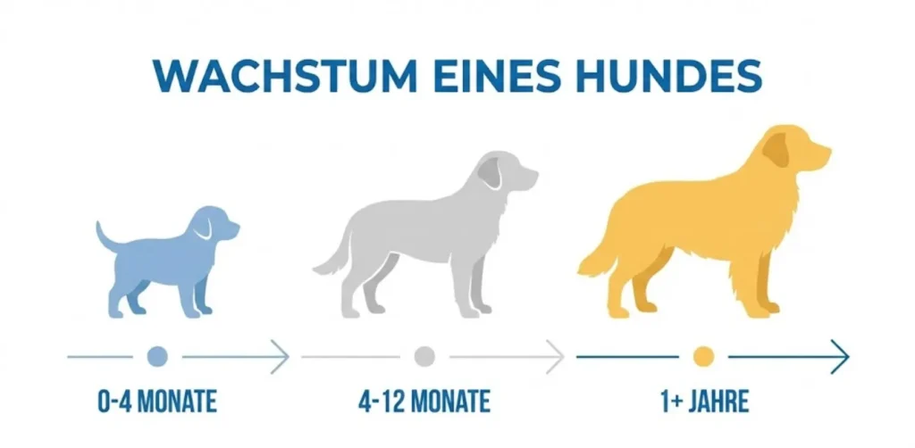 Vektor-Infografik, die die Wachstumsphasen eines Hundes vom Welpen zum Junghund darstellt